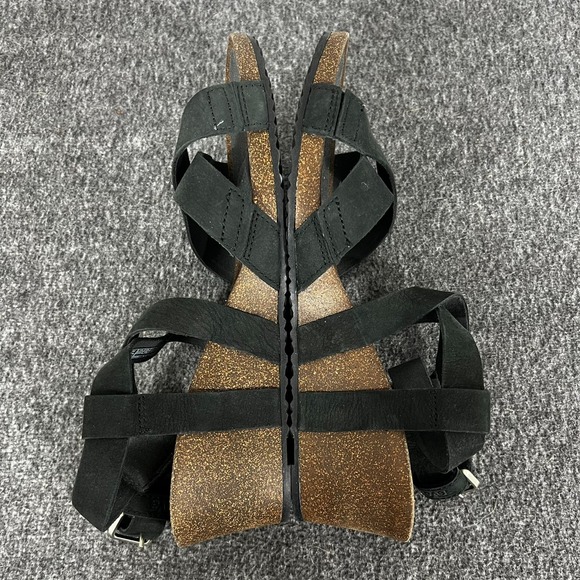 Teva Mahonia Wedge Sandals Cross Strap Black Leather Women's 9.5 - Picture 5 of 9